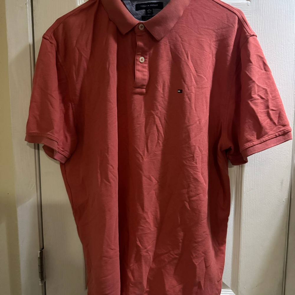 Tommy Hilfiger Men’s Custom Fit Polo Shirt XL Coral Pink Short Sleeve